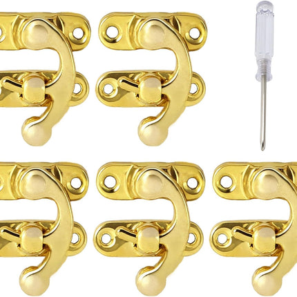 Biaungdo 5pcs Gold Vintage Style Swing Bag Clasp Closure Lock Latch for Furniture Wooden Box Jewelry Case Silver Tone with Mounting Screw & Screwdriver, 33 x 29 mm