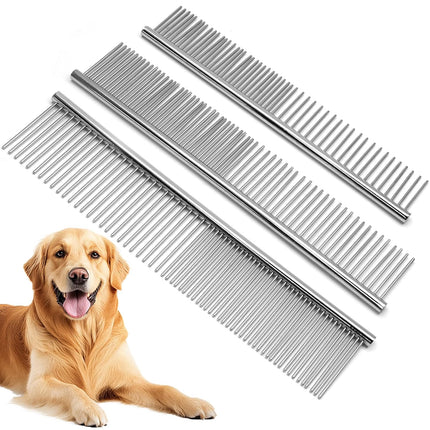 Biaungdo 3 Pcs Dog Grooming Combs Set, Metal Dog Comb for Removing Tangles and Knot, Cat Brush Grooming Tool for Long Haired Pets(7.48 x 1.65 inch & 7.4 x 1.3 inch & 6.5 x 1.14 inch)
