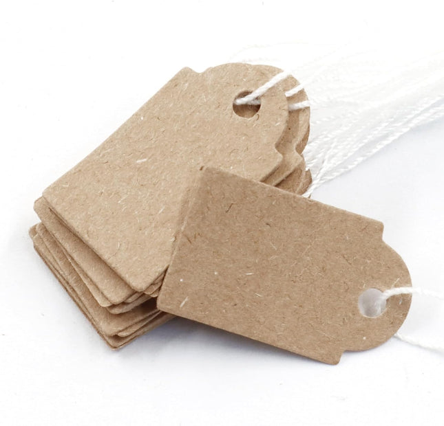 Biaungdo 200 Pcs Brown Price Tags with String Attached 15x25mm/0.59x1inch Small Writable Label Tags