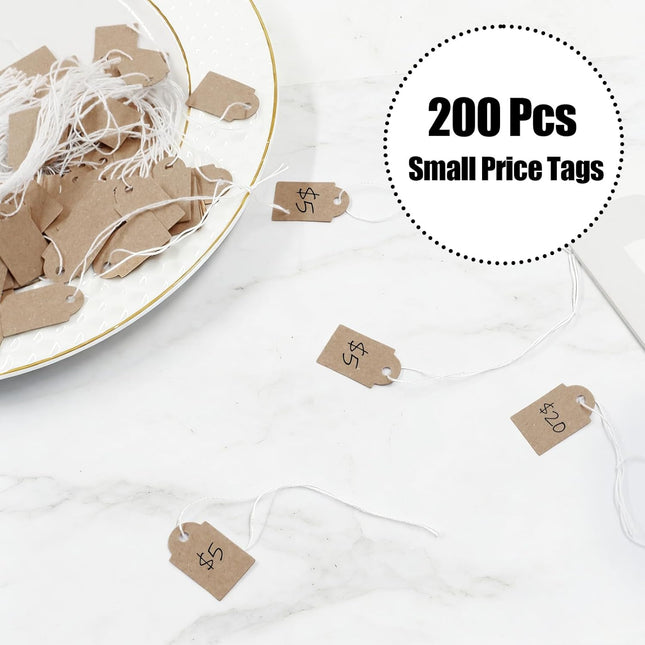 Biaungdo 200 Pcs Brown Price Tags with String Attached 15x25mm/0.59x1inch Small Writable Label Tags – product detail