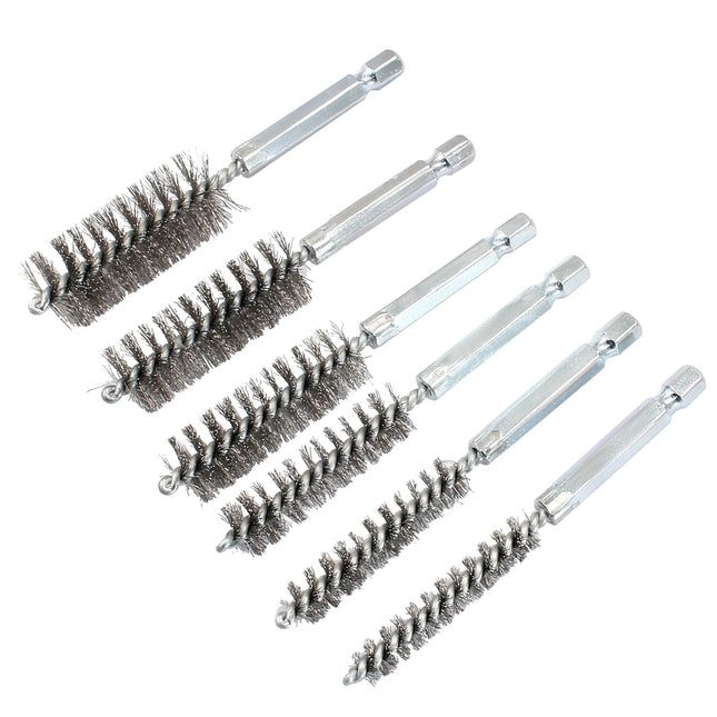 Biaungdo 6 Pcs Stainless Steel Bore Brush Twisted Wire Drill Brush Metal Bristles Wire Brush Bore