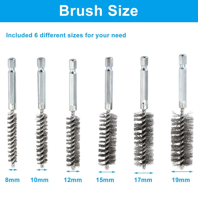 Biaungdo 6 Pcs Stainless Steel Bore Brush Twisted Wire Drill Brush Metal Bristles Wire Brush Bore – product detail