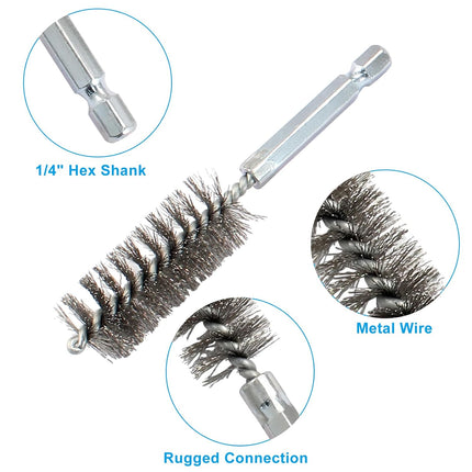 Biaungdo 6 Pcs Stainless Steel Bore Brush, Twisted Wire Drill Brush Metal Bristles Wire Brush Bore Cleaning Brush with Hex Shank Handle for Power Drill Plumbing Tools(8/10/12/15/17/19mm)