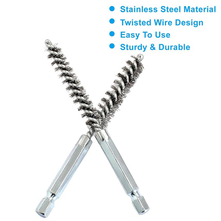 Biaungdo 6 Pcs Stainless Steel Bore Brush, Twisted Wire Drill Brush Metal Bristles Wire Brush Bore Cleaning Brush with Hex Shank Handle for Power Drill Plumbing Tools(8/10/12/15/17/19mm)