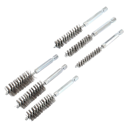 Biaungdo 6 Pcs Stainless Steel Bore Brush, Twisted Wire Drill Brush Metal Bristles Wire Brush Bore Cleaning Brush with Hex Shank Handle for Power Drill Plumbing Tools(8/10/12/15/17/19mm)