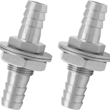 Biaungdo 2 Pcs 3/8" Hose Barb, 304 Stainless Steel Hose Barb Fitting Thru-Bulk Head Straight Hex Union Fitting for Air Water Fuel