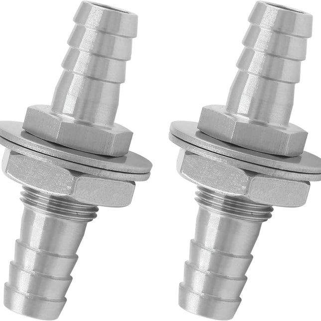 Biaungdo 2 Pcs 3/8" Hose Barb, 304 Stainless Steel Hose Barb Fitting Thru-Bulk Head Straight Hex Union Fitting for Air Water Fuel
