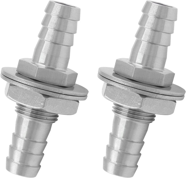 Biaungdo 2 Pcs 3/8 Hose Barb 304 Stainless Steel Hose Barb Fitting Thru-Bulk Head Straight Hex Union