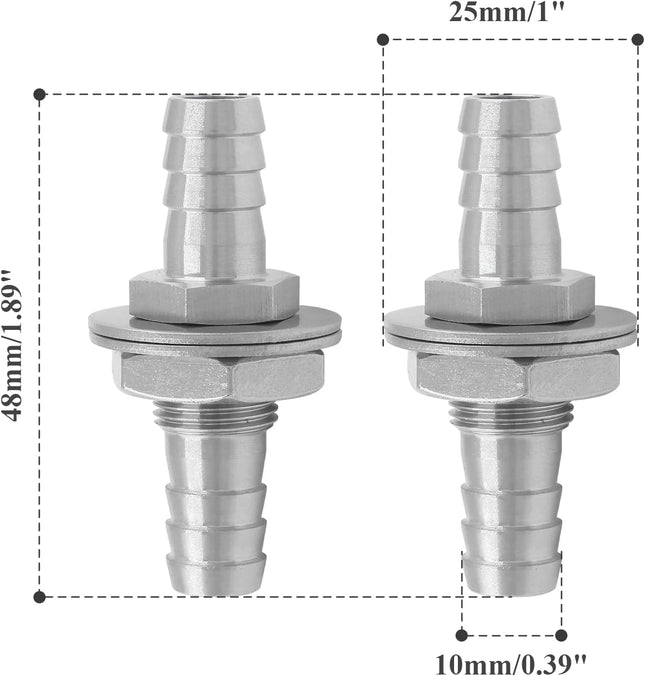 Biaungdo 2 Pcs 3/8 Hose Barb 304 Stainless Steel Hose Barb Fitting Thru-Bulk Head Straight Hex Union – product detail