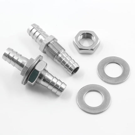 Biaungdo 2 Pcs 3/8" Hose Barb, 304 Stainless Steel Hose Barb Fitting Thru-Bulk Head Straight Hex Union Fitting for Air Water Fuel
