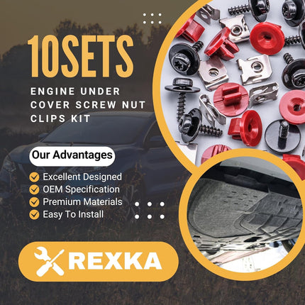 Rexka 10 Sets T30 Engine Splash Shield Guard Undertray Cover Screws Bolt Nut Clip Kit Compatible with Ford Focus Fusion Escape Explorer C-Max Transit Connect Lincoln MKC