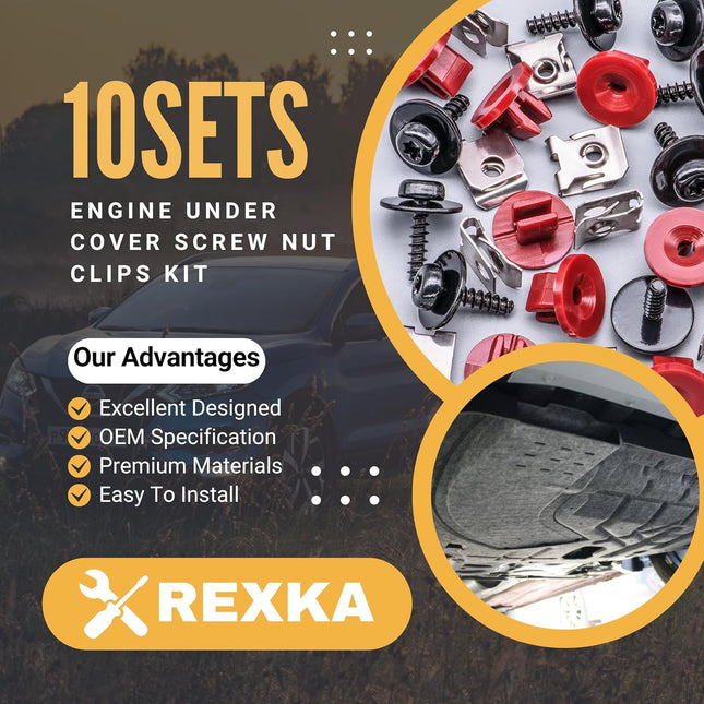Rexka 10 Sets T30 Engine Splash Shield Guard Undertray Cover Screws Bolt Nut Clip Kit – product detail