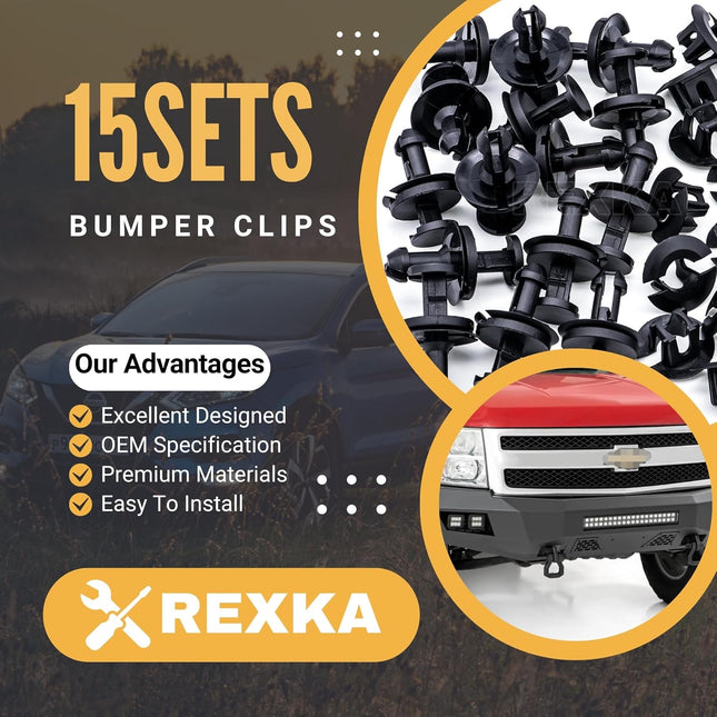 Rexka 15 Sets Silverado Bumper Clips Front Air Dam Deflector Retainer Clips Nut Grommet 15733971 – product detail