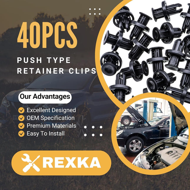 Rexka 40pcs Rear Front Bumper Cover Fender Grille Under Cover Push-Type Retainer Clip Fastener Rivet – product detail