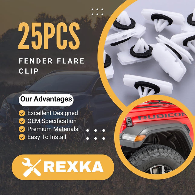 Rexka 25pcs Fender Flare Clips 68526185AA for 2018-2024 Wrangler JL & 2020-2024 Gladiator JT & RAM 1500 – product detail