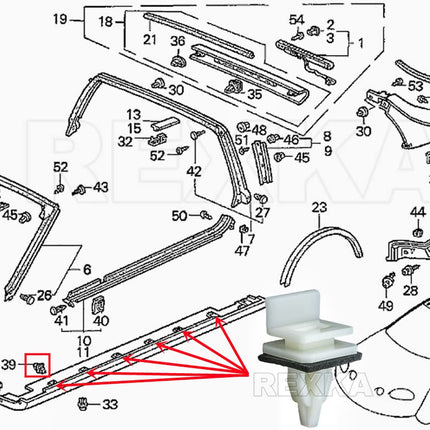 Rexka 20pcs Rocker Panel Moulding Clip for Honda Acura 91513-SM4-000 Accord, Civic, Civic Del Sol, Cr-v, Element, Odyssey, Pilot, Prelude, CL, Integra, Legend, MDX, RL, RSX, TL, TSX, Vigor