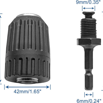 Biaungdo 1/2" Keyless Drill Chuck Adapter 2.0-13mm, 1/4-Inch Hex Shank Drill Chuck Adapter, Converter Quick Connect Impact Driver Conversion Tool 1/2-20UNF Mount