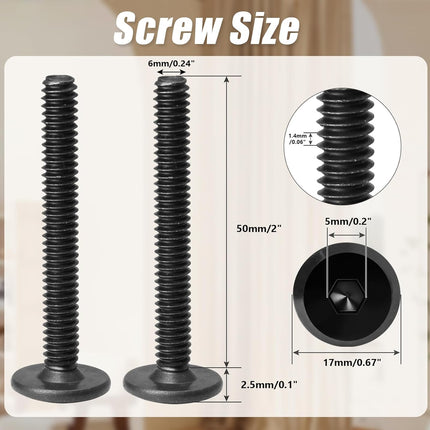 Biaungdo 30 Pcs Flat Head Allen Bolts, 1/4-20 x 2 Inch Black Socket Cap Screws Joint Connecting Bolts Countersunk Screws for Furniture, Fully Threaded