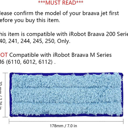 Replacement Washable & Reusable Wet Mopping Pad Compatible with iRobot Braava Jet 240, 241, 244, 245, 250 Robot Mops, Blue, 6-Pack.
