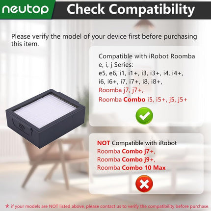 Replacement ilters Compatible with iRobot Roomba e i & j Series E5 E6 i1 i1+ i3 i3+ i4 i4+ i6 i6+ i7 i7+ i8 i8+ j7 j7+ and Combo j5 j5+ i5 i5+ Plus Robot Vacuums, 6-pack