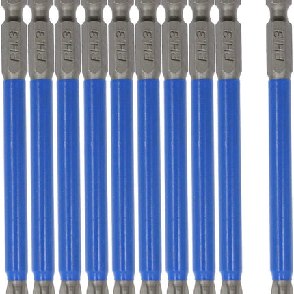Biaungdo 10Pcs Magnetic PH3 Phillips Bits Set 3.5 inch Long Anti Slip #3 Bit (PH3 x 90MM)