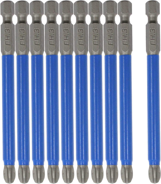 Biaungdo 10Pcs Magnetic PH3 Phillips Bits Set 3.5 inch Long Anti Slip 3 Bit (PH3 x 90MM) V1259-DP01-E-3