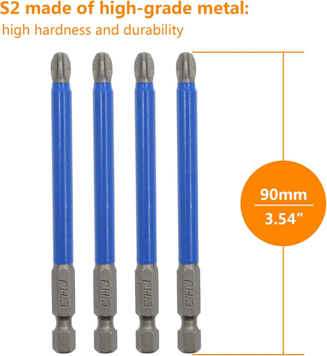 Biaungdo 10Pcs Magnetic PH3 Phillips Bits Set 3.5 inch Long Anti Slip 3 Bit (PH3 x 90MM) – product detail