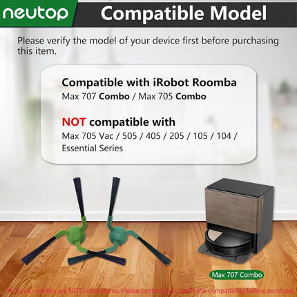 Edge-Sweeping Brush Side Brush Compatible with iRobot Roomba Max 707 Combo/Max 705 Combo, Robot Vacuums, 10-Pack
