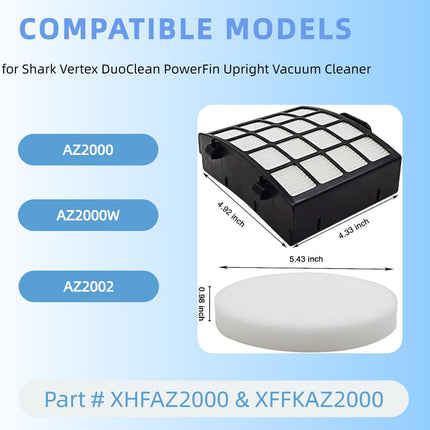AZ2002 Replacement ilter Compatible with Shark Vertex DuoClean Powerin Upright Vacuum AZ2000, AZ2000W, AZ2002.Compare to Part # XHAZ2000, XKAZ2000 (1 Post-Motor ilter+3 oam & elt ilters)