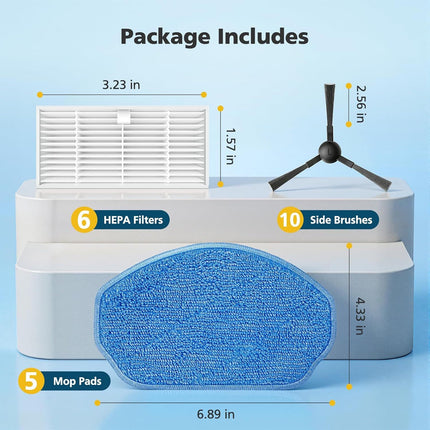 Replacement Parts or XIEBro Lie BR151, or ZCWA BR151, or MANVN BR151, or Kilgone G20, or MAMNV BR151, or MANVINS G20, or ZC WAS BR151, or iMartine BR151, 6 ilters, 5 Mop Pads, 10 Side Brush