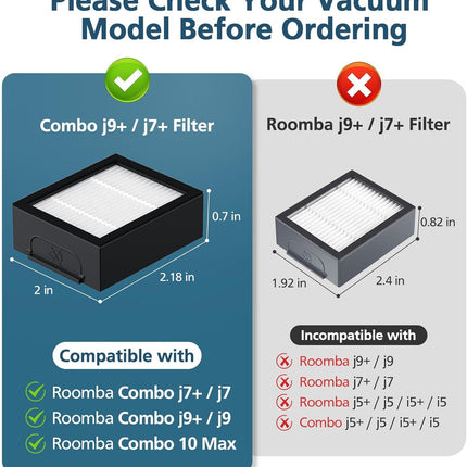 Combo 10 Max/ j9+/ j7+ HEPA ilters ONLY Compatible With i-Robot Roomba Combo 10 Max, Combo j9+, Combo j7+ Robot Vacuum (𝗡𝗼𝘁 𝗙𝗶𝘁 𝗳𝗼𝗿𝗥𝗼𝗼𝗺𝗯𝗮 j7/ j7+/ j9/ j9+)