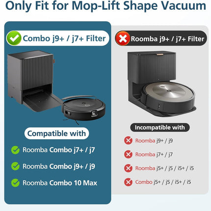 Combo 10 Max/ j9+/ j7+ HEPA ilters ONLY Compatible With i-Robot Roomba Combo 10 Max, Combo j9+, Combo j7+ Robot Vacuum (𝗡𝗼𝘁 𝗙𝗶𝘁 𝗳𝗼𝗿𝗥𝗼𝗼𝗺𝗯𝗮 j7/ j7+/ j9/ j9+)
