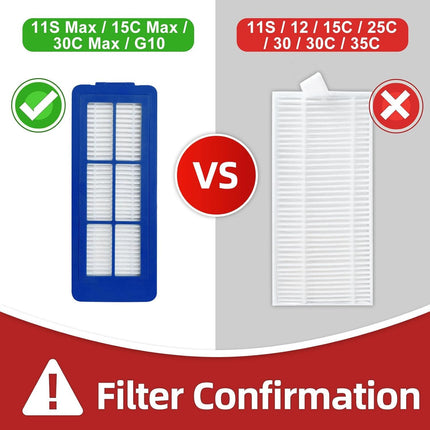 Spare Accessories Compatible or euy 11S Max, 30C Max, 15C Max, Robotic Vacuum Replacements: 1 Roller Brush 6 Side Brushes 5 Unibody ilter 𝙉𝙊𝙏 𝙛𝙤𝙧 𝟏𝟏𝐒 or 𝗚𝟯𝟬
