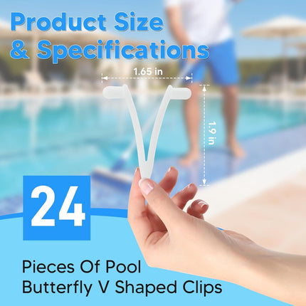 Pool Butterly Clips V-Clips Attachment Clips Replacement or Pool Spa Brush Lea Rake Lea Skimmer (24 Pack)