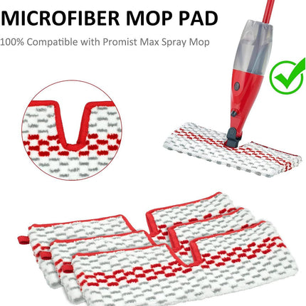 Microiber Spray Mop Pads Compatible with Oceda ProMist MAX, Dual-Action Washable lip Mop Pads Replacement or Dry Wet loor Cleaning, 3 Packs Red