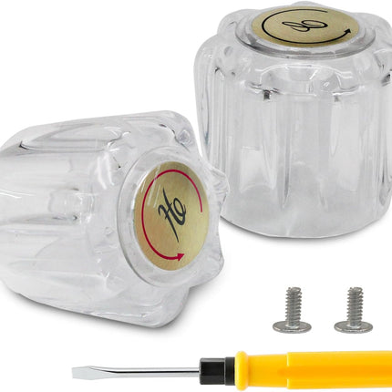 Biaungdo Clear Shower Knob Replacement Set of 2, Bathtub Faucet Handles Include Hot and Cold Shower Knob for Remodeling Trim, with Screws & Screwdriver
