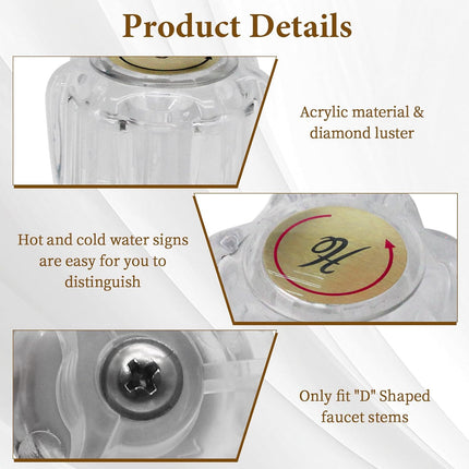 Biaungdo Clear Shower Knob Replacement Set of 2, Bathtub Faucet Handles Include Hot and Cold Shower Knob for Remodeling Trim, with Screws & Screwdriver