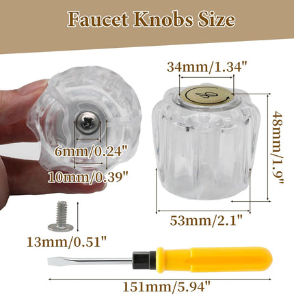Biaungdo Clear Shower Knob Replacement Set of 2, Bathtub Faucet Handles Include Hot and Cold Shower Knob for Remodeling Trim, with Screws & Screwdriver