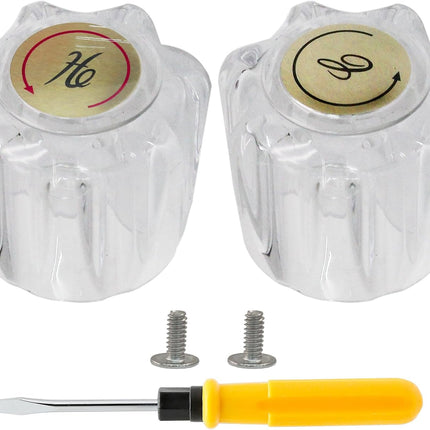 Biaungdo Clear Shower Knob Replacement Set of 2, Bathtub Faucet Handles Include Hot and Cold Shower Knob for Remodeling Trim, with Screws & Screwdriver