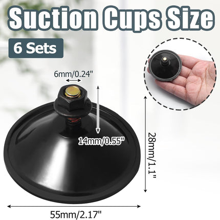 Biaungdo 6 Pack 55mm/2.16inch Strong Adhesive Suction Cup with M6 x 14mm Thread Screw, Black Thread Screw PVC Sucker Pads Holder, Glass Sucker Suction Cup Holder for Window, Bathroom Wall, Car Shade