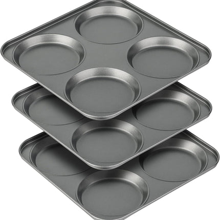 Muin Top Pan, 4-Cup Hamburger Bun Pan, Large Whoopie Pies Pan, Non-Stick Bakeware or Eggs, Cornbread, Small Cake Layers and Drop Cookies, Set o 3