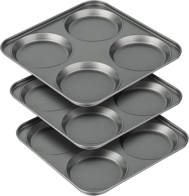 Muin Top Pan 4-Cup Hamburger Bun Pan Large Whoopie Pies Pan Non-Stick Bakeware or Eggs Cornbread Small Cake