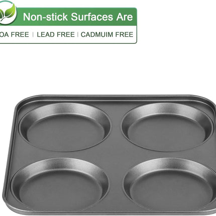 Muin Top Pan, 4-Cup Hamburger Bun Pan, Large Whoopie Pies Pan, Non-Stick Bakeware or Eggs, Cornbread, Small Cake Layers and Drop Cookies, Set o 3