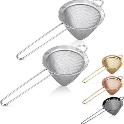 2 Pack Stainless Steel 18/8 Small ood Strainer, ine Mesh Sieve with Long Handle, Cocktail Strainer or Cocktails, Tea Herbs, Coee & Drinks, Rust Proo & Great as Tea Strainer, 3.5inch