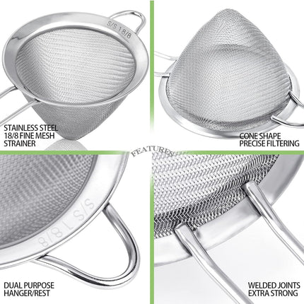 2 Pack Stainless Steel 18/8 Small ood Strainer, ine Mesh Sieve with Long Handle, Cocktail Strainer or Cocktails, Tea Herbs, Coee & Drinks, Rust Proo & Great as Tea Strainer, 3.5inch