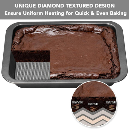 Cake Pan, Nonstick Baking Pan or Cake, Bread, Brownie or Lasagna, Heavy Duty Baking Dish with Diamond Texture Pattern and Wide Grips
