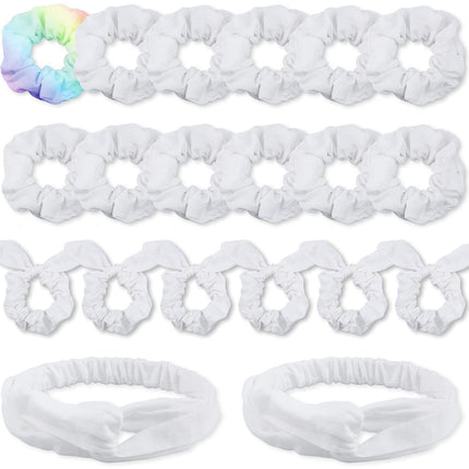 White Scrunchies or Tie Dye, DIY Cotton Bow Scrunchies, Headbands, 3 Kinds o Party Activities Hair Accessories or Girls and Women, 20 Pieces