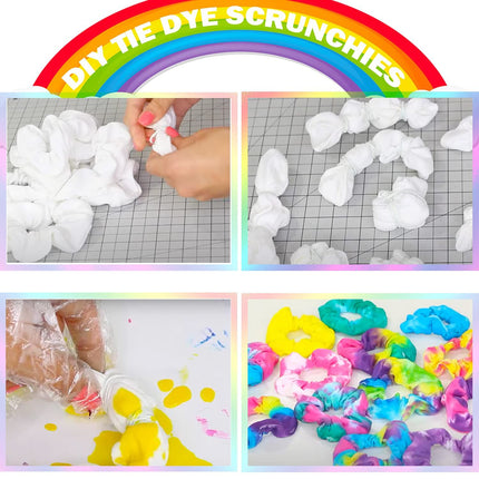 White Scrunchies or Tie Dye, DIY Cotton Bow Scrunchies, Headbands, 3 Kinds o Party Activities Hair Accessories or Girls and Women, 20 Pieces