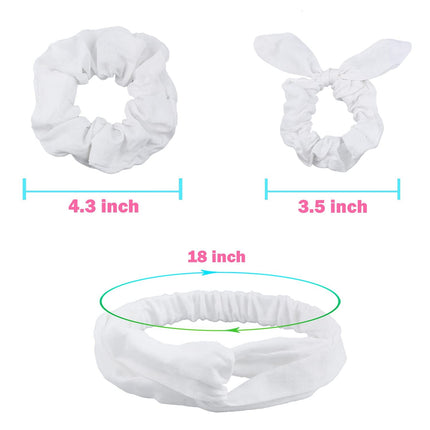 White Scrunchies or Tie Dye, DIY Cotton Bow Scrunchies, Headbands, 3 Kinds o Party Activities Hair Accessories or Girls and Women, 20 Pieces