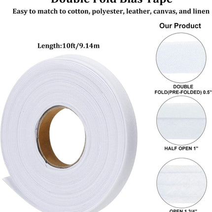 1/2 Inch Double old Bias Tape Bias Binding Wide old Cotton Tape or Sewing Seaming Hemming Piping Quilting Projects (White,10 Yards)